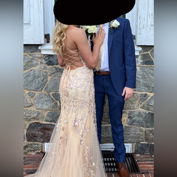 Amelia Coture Tan/ Beige Prom Dress - Picture 3 of 5